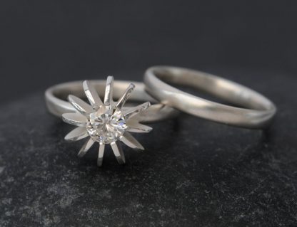 moissanite sea urchin wedding set in silver