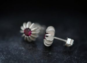 rhodolite garnet sea urchin earrings in silver