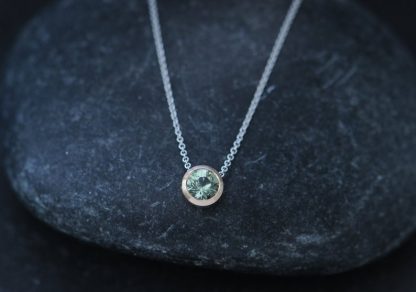 green sapphire 7mm cup necklace in 18K rose gold and white gold chain