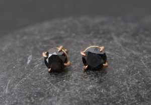 6mm black diamond stud earrings in 18K rose gold