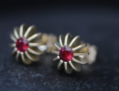ruby sea urchin stud earrings in 18K gold
