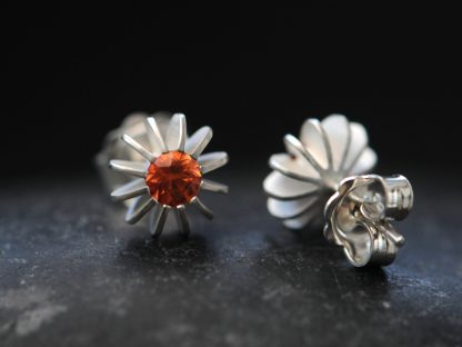 Orange sapphire sea urchin Silver Earrings