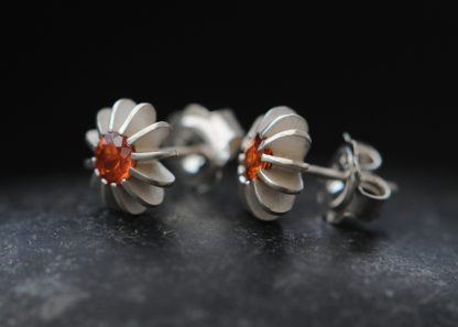 Orange sapphire sea urchin Silver Earrings