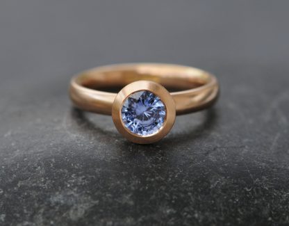 cornflower blue sapphire halo ring 18K rose gold