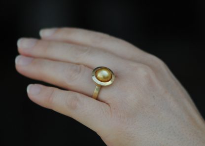 gold pearl halo ring 18K yellow gold