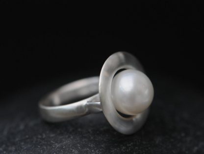 white pearl halo ring silver