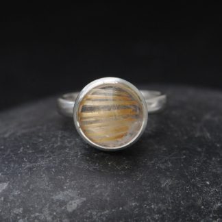 Tourmalated Quartz 12mm Cab Ring in Silver