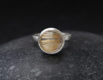 Tourmalated Quartz 12mm Cab Ring in Silver