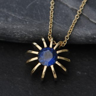 blue sapphire sea urchin necklace 18K yellow gold