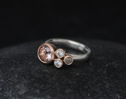 morganite cluster ring in 9K rose gold and silver