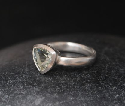 green amethyst 8mm trillion silver ring