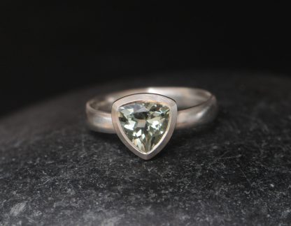green amethyst 8mm trillion silver ring