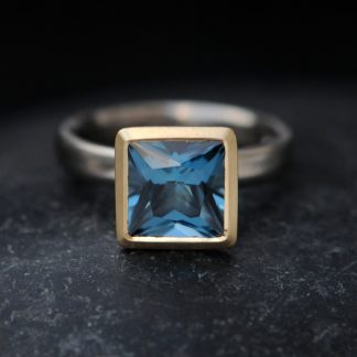 London blue topaz 8mm princess cut mixed metal ring