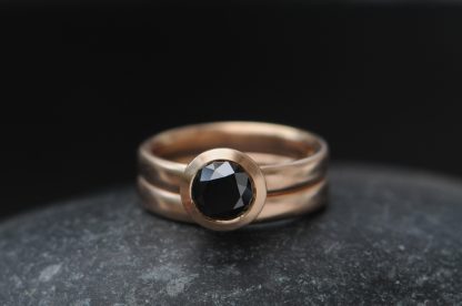 black diamond halo wedding set in 18K rose gold