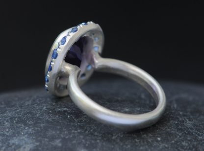 Purple amethyst blue sapphire oval halo ring in silver