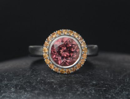 pink-tourmaline-9mm-halo-ring-with-o-sapphires-Platinum-front