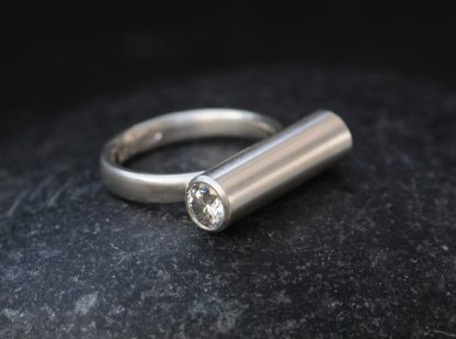 Moissanite Tube Ring in Sterling Silver