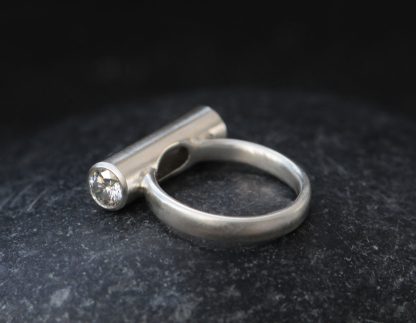 Moissanite Tube Ring in Sterling Silver