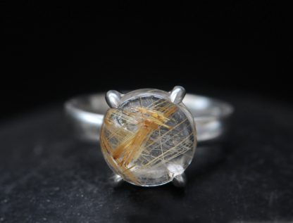 rutilated quartz 12mm cab dragons eye ring silver