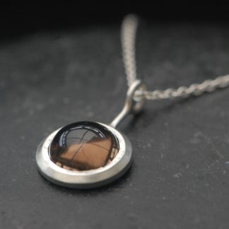Smoky Quartz Cabochon Lollipop Necklace in Silver