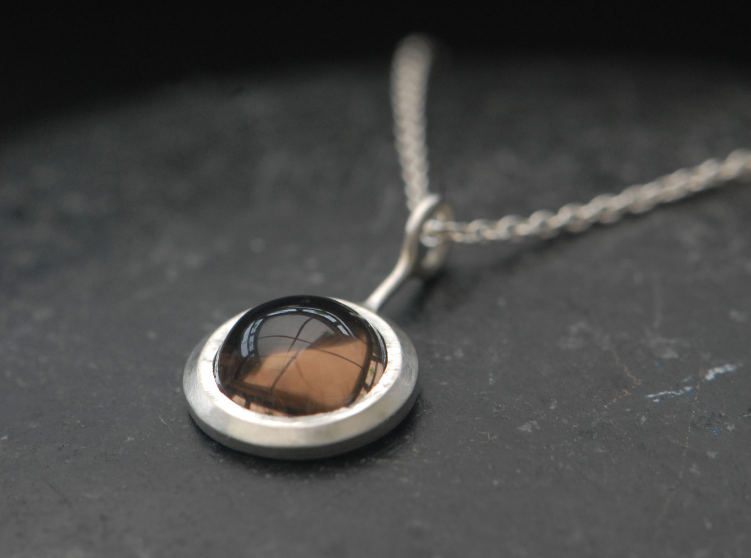 Smoky Quartz Cabochon Lollipop Necklace in Silver
